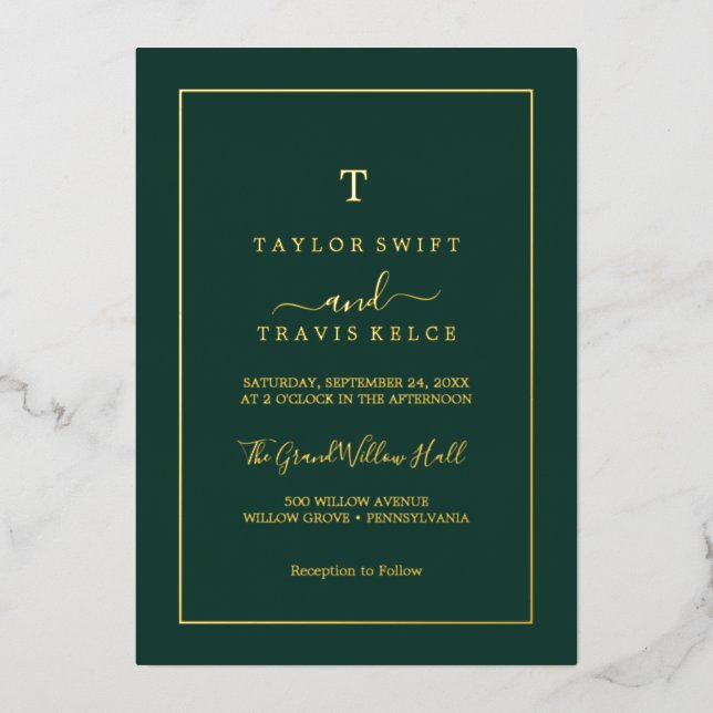 Minimalist Gold Foil | Emerald Monogram Wedding  (Front)