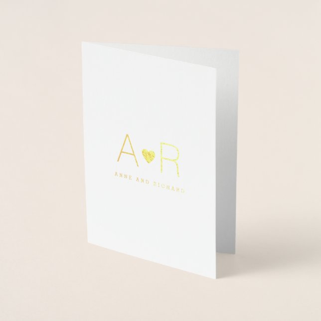 minimalist gold foil heart / monogram love wedding card (Front)