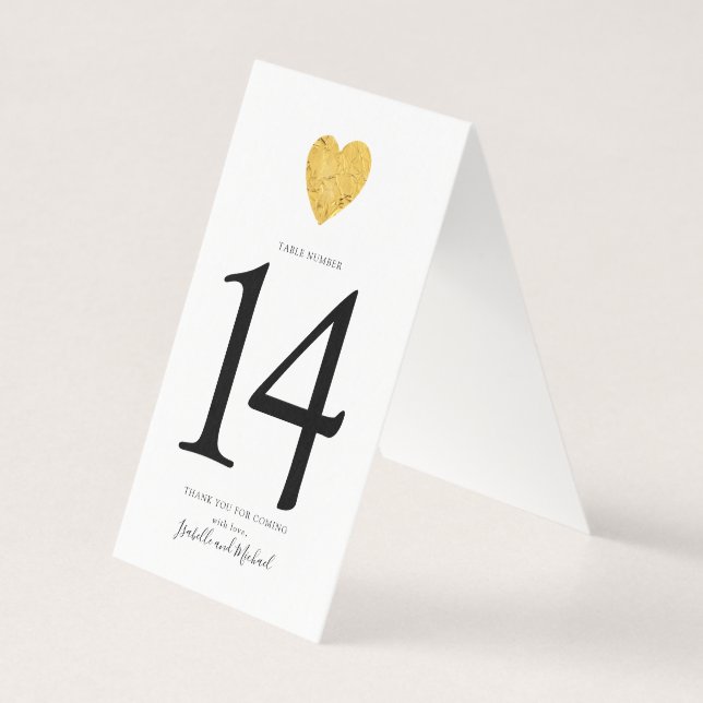 Minimalist Gold Foil Heart Wedding Table Number (Back)