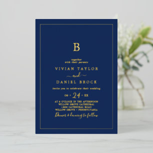 Minimalist Gold Foil Navy Blue Monogram Wedding