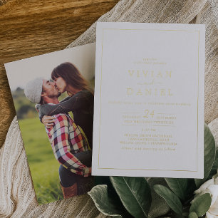 Minimalist Gold Foil Photo on Back Wedding