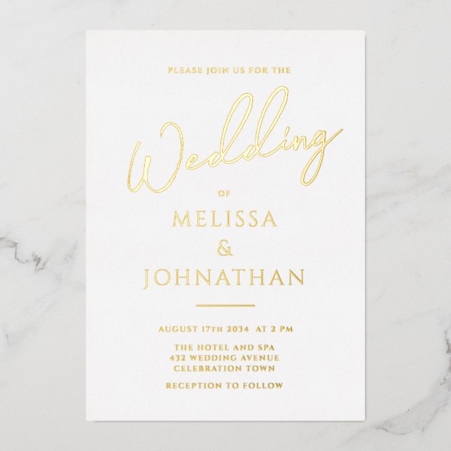 Minimalist Gold Foil Script Clean Elegant Wedding (Front)