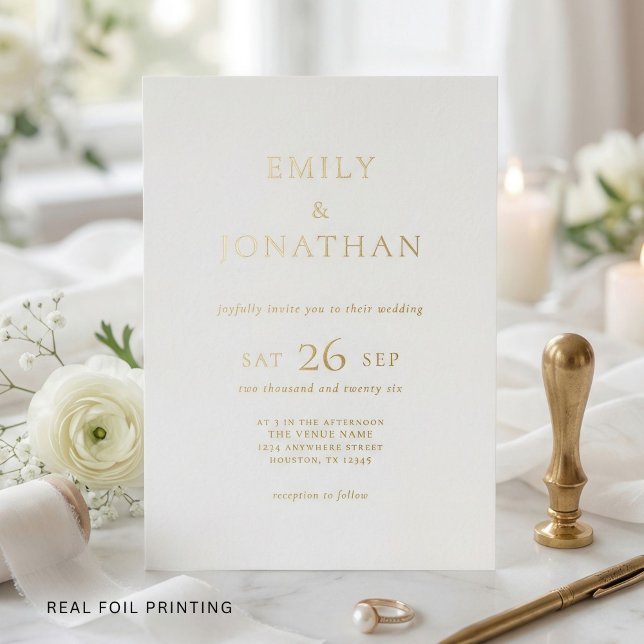 Minimalist Gold Foil Writing Wedding  (Real foil writing)