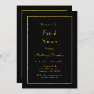 Minimalist Gold Frame Black Bridal Shower Invitation