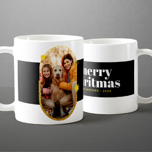 Minimalist Gold Glitter Christmas Family Photo Coffee Mug