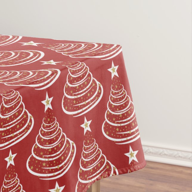 Minimalist Gold Glitter Christmas Trees Tablecloth (In Situ)