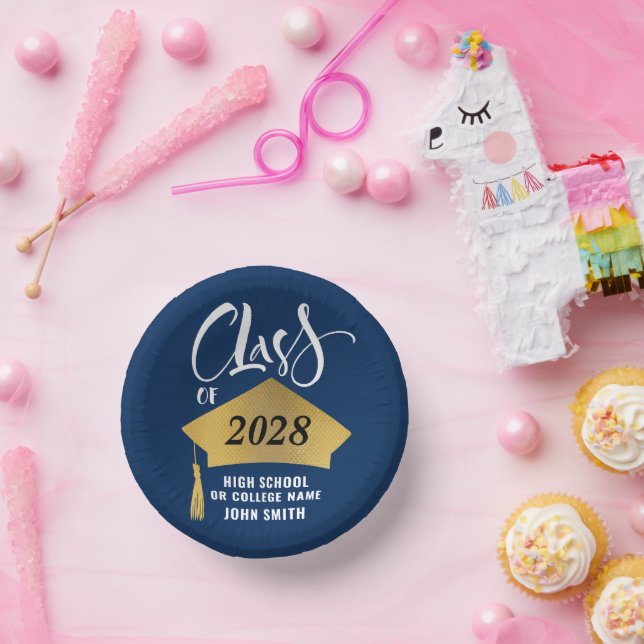 Minimalist Gold Grad Cap Stylish Graduation Party Paper Plate (Party)