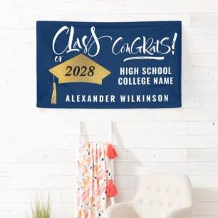 Minimalist Gold Grad Cap Stylish Script Graduation Banner