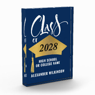 Minimalist Gold Grad Cap Stylish Script Graduation Photo Block