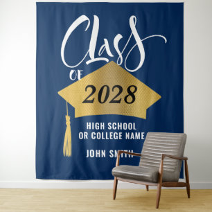 Minimalist Gold Grad Cap Stylish Script Graduation Tapestry