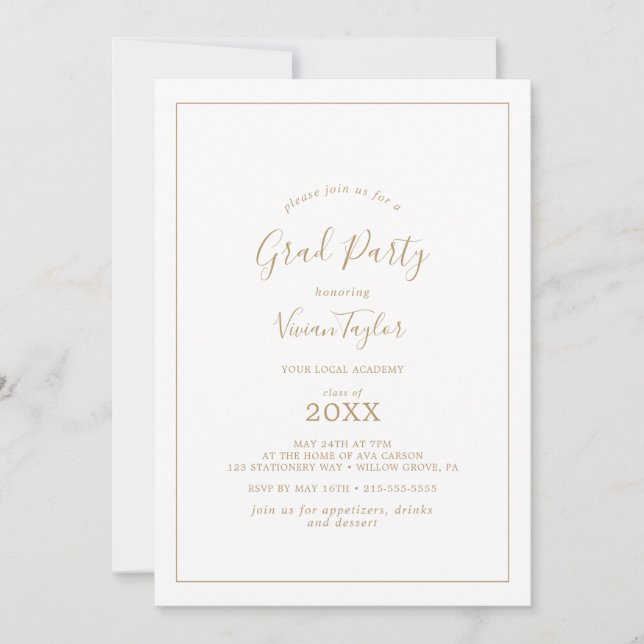 Minimalist Gold Grad Party Invitation (Front)