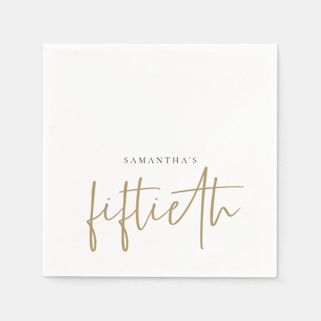 Minimalist Gold Handwriting Style Name Fiftieth Napkin (Front)