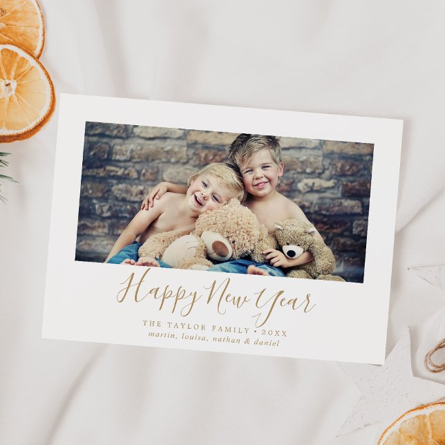 Minimalist Gold Happy New Year Landscape Photo Holiday Card (Creator Uploaded)