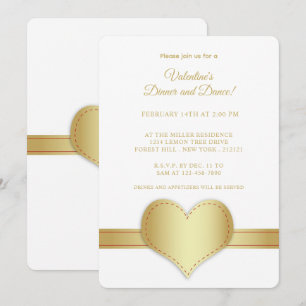 Minimalist Gold Heart Gold Strip Valentine's Day Invitation