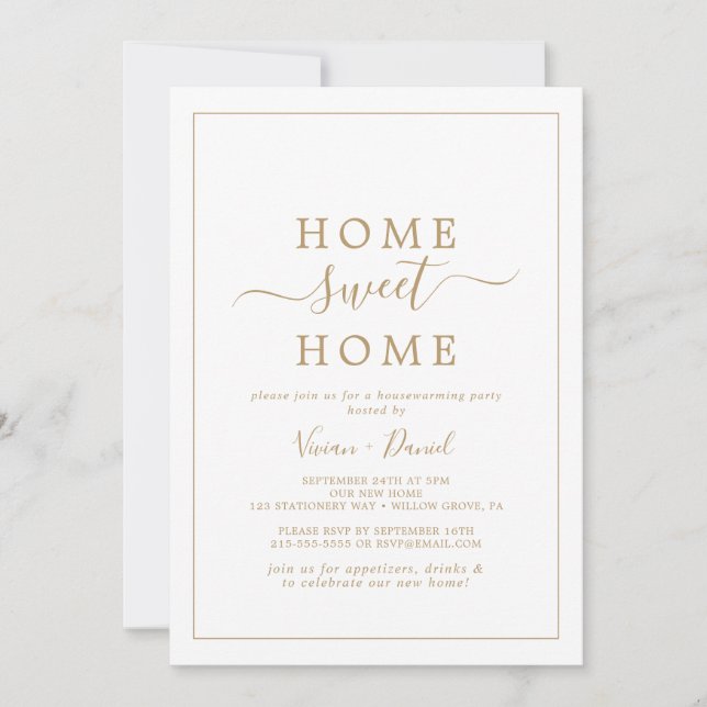Minimalist Gold Home Sweet Home Housewarming Party Invitation (Front)
