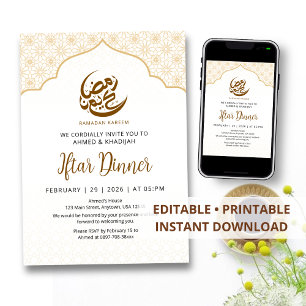 Minimalist Gold Islamic Arch Ramadan Iftar Dinner Invitation