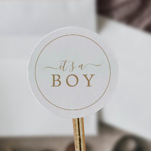 Minimalist Gold It's A Boy Baby Shower Sticker