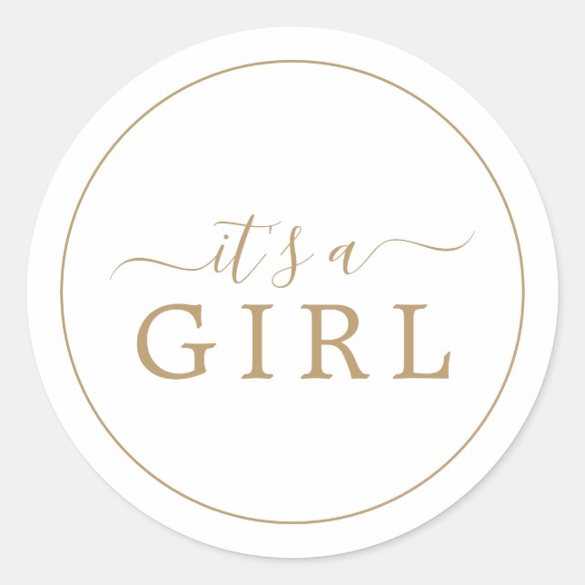 Minimalist Gold It's A Girl Baby Shower Sticker (Front)