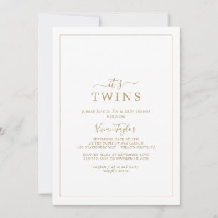 Minimalist Gold It's Twins Baby Shower Invitation