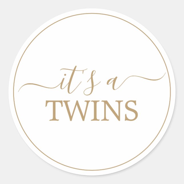 Minimalist Gold It's Twins Baby Shower Sticker (Front)