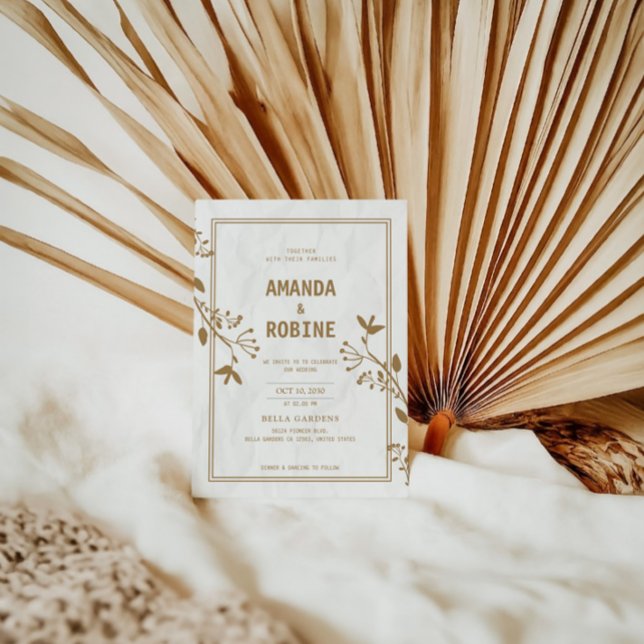 Minimalist Gold Leaf Wedding Invitation (Creator Uploaded)