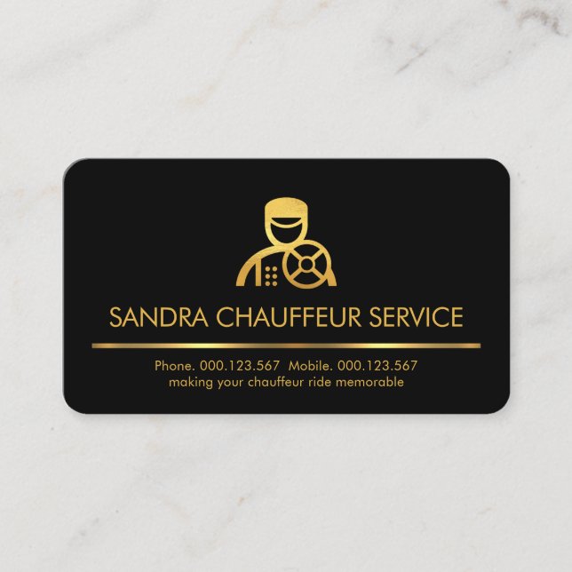 Minimalist Gold Line Chauffeur Service Business Card (Front)