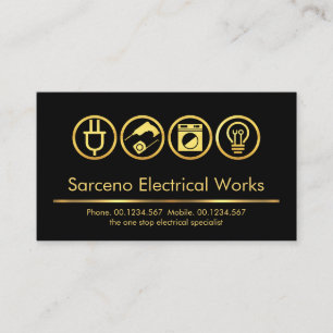 Minimalist Gold Line Electrical Icons Business Card