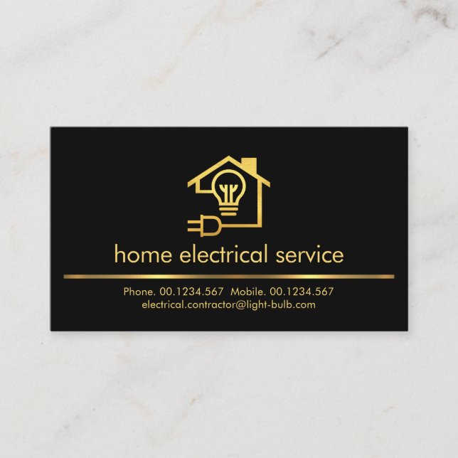 Minimalist Gold Line Electrician Service Business Card (Front)