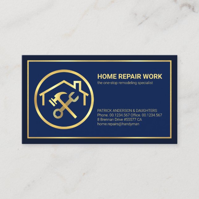 Minimalist Gold Line Frame Home Renovation Business Card (Front)