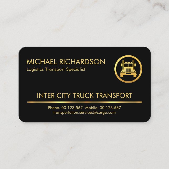 Minimalist Gold Line Semi Truck Business Card (Front)