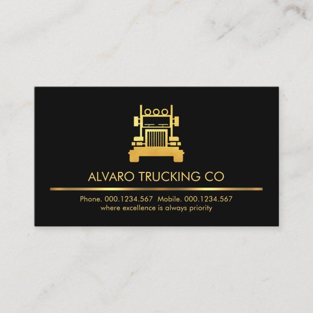 Minimalist Gold Line Truck Driver Business Card (Front)