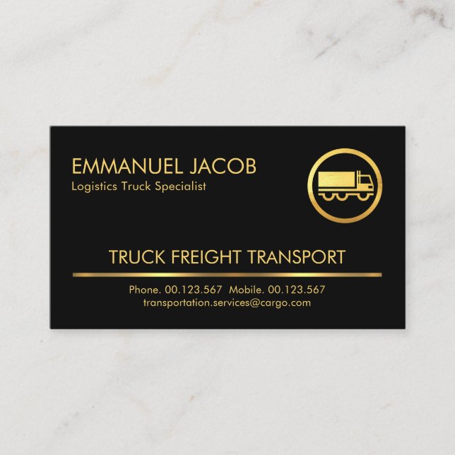 Minimalist Gold Line Truck Transport Business Card (Front)