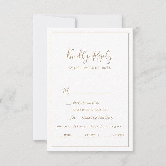 Minimalist Gold Menu Choice RSVP Card (Front)