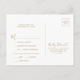 Minimalist Gold Menu Choice RSVP Postcard
