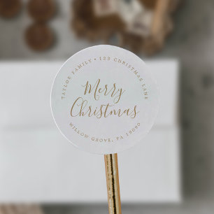 Minimalist Gold Merry Christmas Circular Address Classic Round Sticker