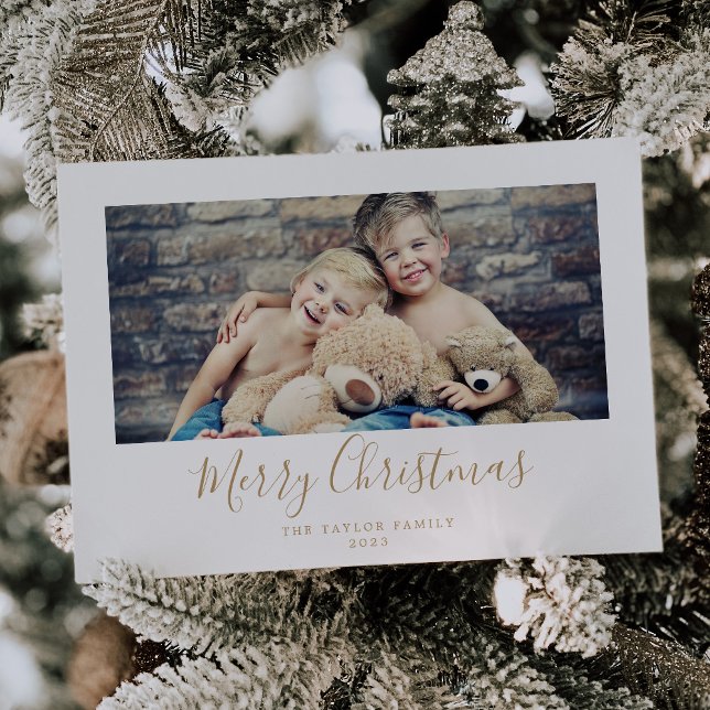 Minimalist Gold Merry Christmas Horizontal Photo Holiday Card (Creator Uploaded)