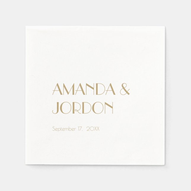 Minimalist Gold Modern Art Deco Wedding Cocktail Napkin (Front)