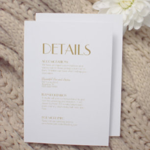 Minimalist Gold Modern Art Deco Wedding Details Enclosure Card
