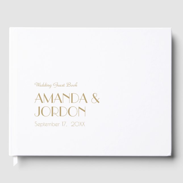 Minimalist Gold Modern Art Deco Wedding Guest Book (Front)