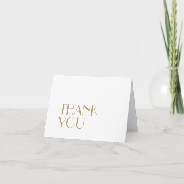 Minimalist Gold Modern Art Deco Wedding Photo Thank You Card (Front)
