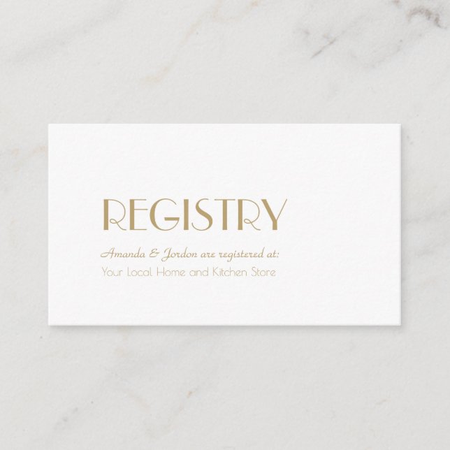 Minimalist Gold Modern Art Deco Wedding Registry Enclosure Card (Front)