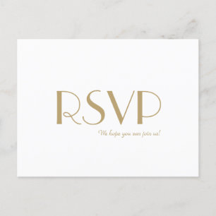 Minimalist Gold Modern Art Deco Wedding RSVP Invitation Postcard