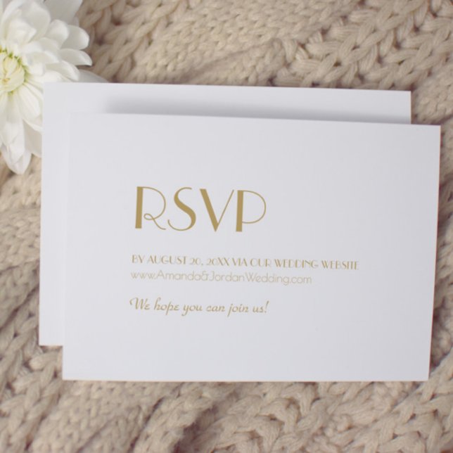 Minimalist Gold Modern Art Deco Wedding Website RSVP Card (Creator Uploaded)