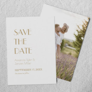 Minimalist Gold Modern Deco Wedding Back Photo Save The Date