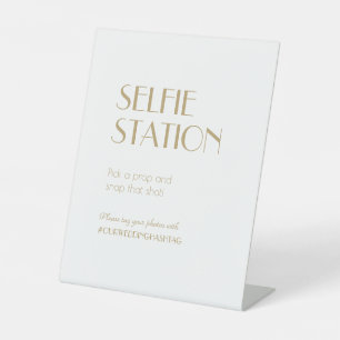 Minimalist Gold Modern Deco Wedding Selfie Station Pedestal Sign
