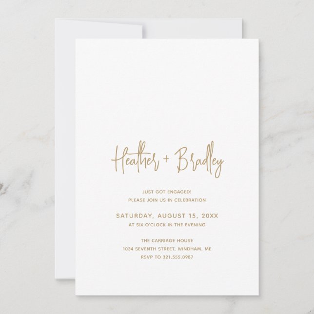 Minimalist Gold Modern Engagement Party Invitation (Front)