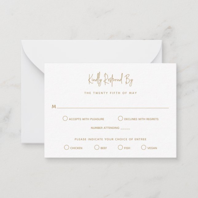 Minimalist Gold Modern Mini Wedding RSVP Card (Front)