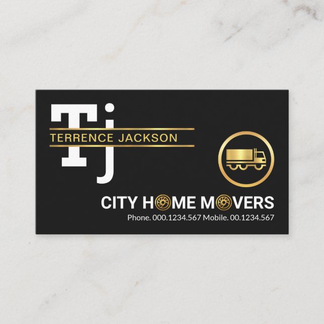 Minimalist Gold Monogram Lines Logistics Driver Business Card (Front)