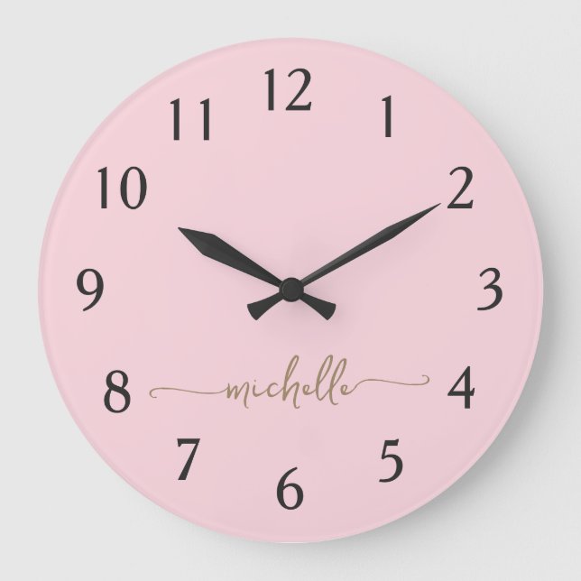Minimalist Gold Monogram Signature Script Blush Large Clock (Front)