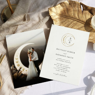Minimalist Gold Moon Celestial Wedding Invitation